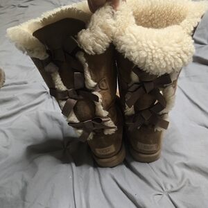 UGG Brown Shearling Boots with Bows